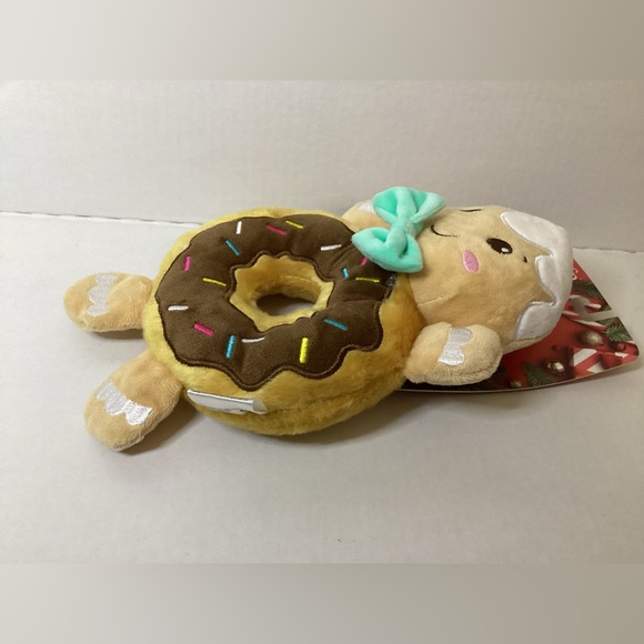 Christmas Happy Holidays All For Paws Gingerbread Man Donut Squeaky Dog Toy - Picture 3 of 4